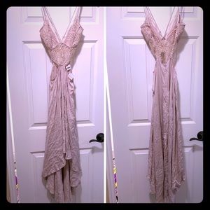 Beige crochet top high low hem sundress